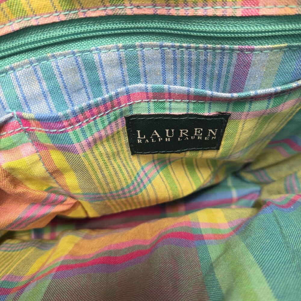 Lauren Ralph Lauren Woven Straw Basket Tote Bag PlaidMulticolor Canvas Beach Bag - Picture 8 of 12